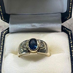14kt gold diamond blue sapphire ring